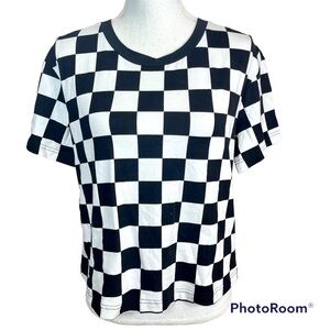 2/$25 NWT LulaRoe Black White Checkered Print Racing NASCAR Grunge Emo Crop Top
